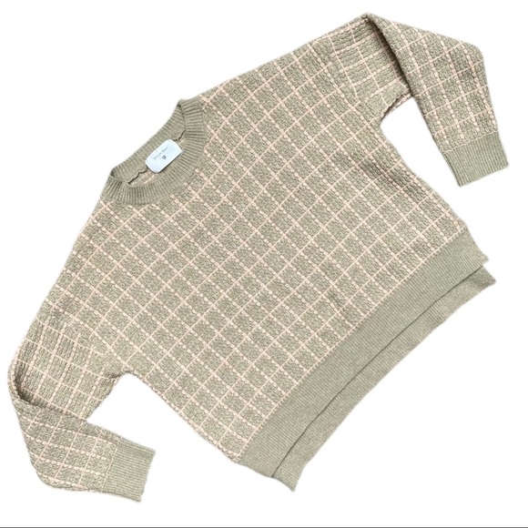 VELVET ROSE Green & Tan Knot Crew Neck Sweater - Picture 1 of 5